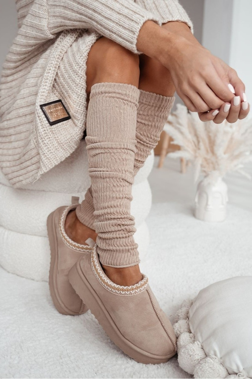 Beige Cotton Warmers In Stripe