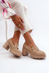 Women's Shoes on Chunky Heel with Decoration Beige Ranunca