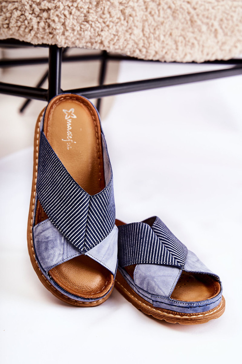 Leather Profiled Slippers Maciejka 04986-17 Blue