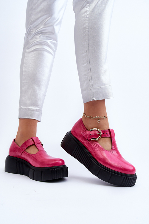 Zazoo 20102 Stylish Patent Leather Loafers on Chunky Platform Fuchsia