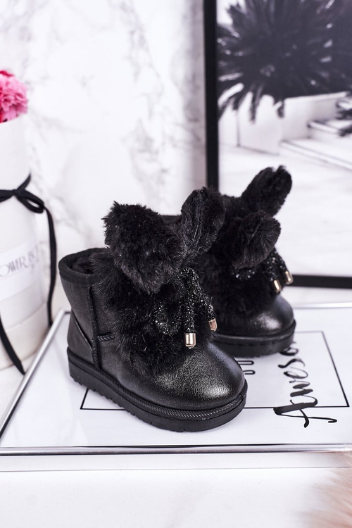 Children's Snow Boots Insulated With Fur With Ears Black Bunny