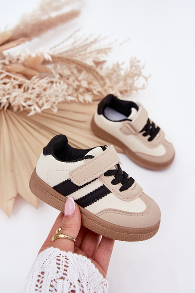 Dziecięce Sneakersy Buty Sportowe Eko Skórzane Rzep Beżowe Adelina