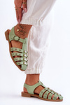 Women's Flat Sandals With Zircons Green Ascot