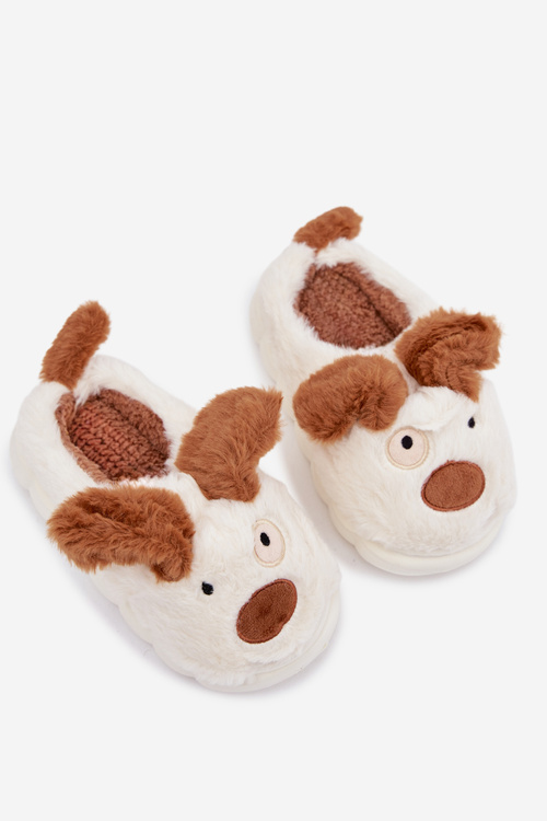 Children's Furry Slippers Puppies Brown Farnise