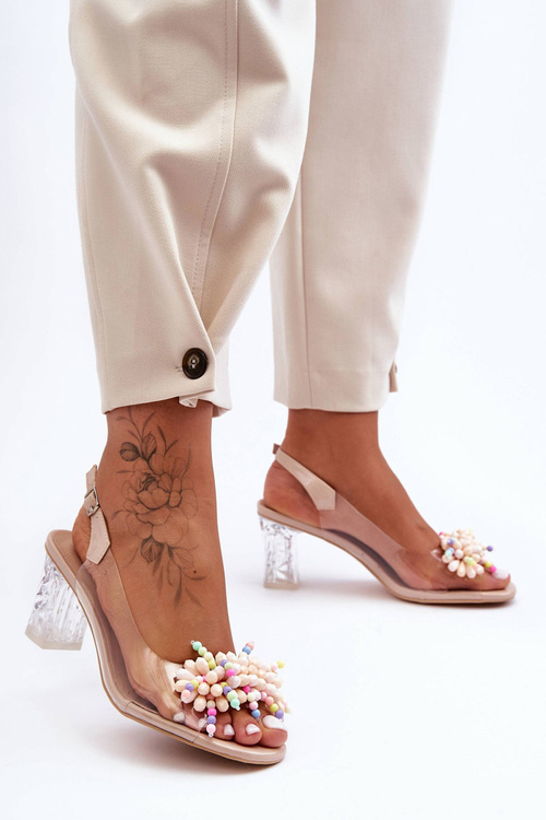 Heeled Sandals with Embellishments Beige SBarski MR1037-23