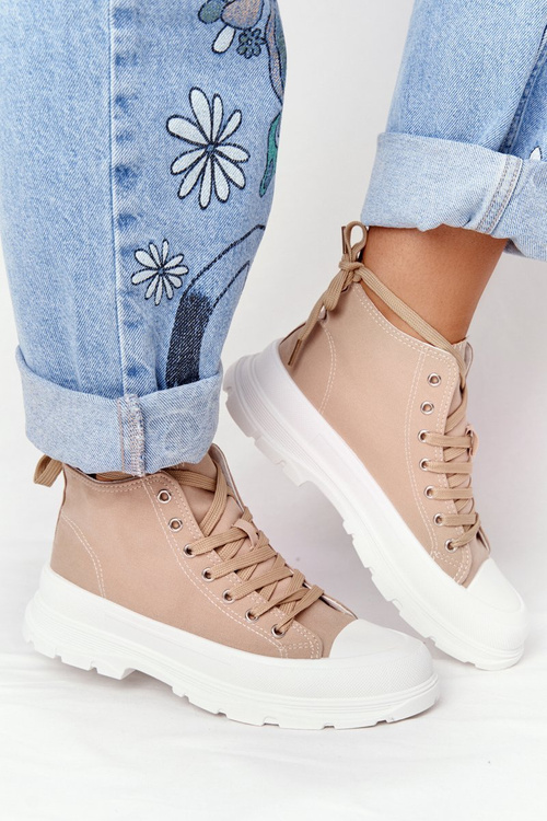Women's High Sneakers On A Chunky Sole Light Brown Trissy
