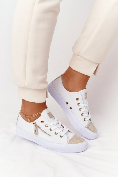 Women's Sneakers With A Zipper White-Gold Festival