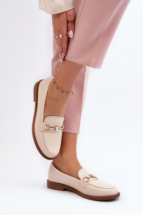 Women's Flat Heel Eco Leather Loafers Beige Vimedia