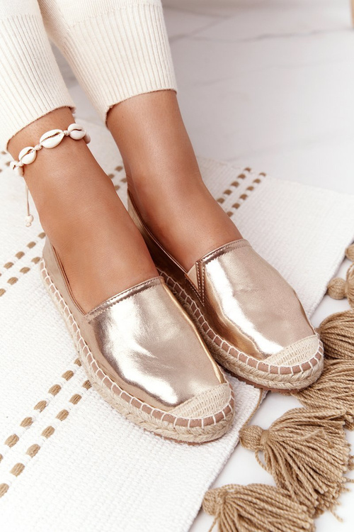 Espadryle Skórzane Pleciona Podeszwa Big Star Złote HH274503