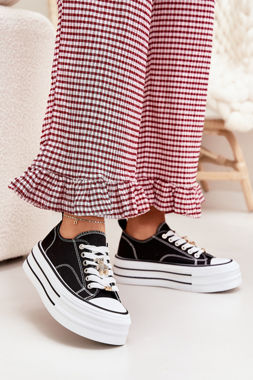 Women's Platform Sneakers With Golden Pins Black Fiorina