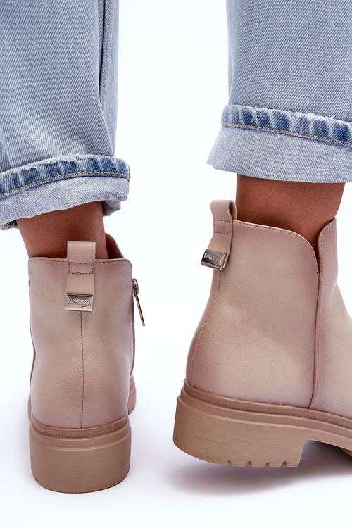 Botki Niska Cholewka Skóra Beżowe Foteini 58110