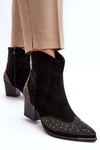 Women's Embellished Cowboy Boots On Heel Black Eleduana