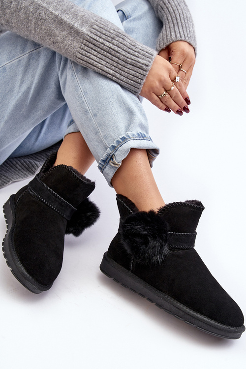 Śniegowce Zamszowe Damskie Wycięcia Czarne Eraclio W8006