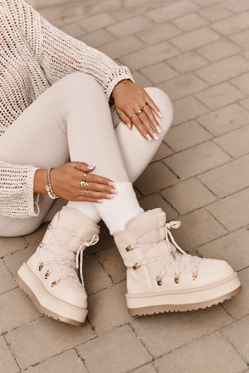 Ladies Platform Snow Boots With Lacing Light Beige Riaviana