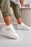 Sneakersy Trampki Damskie Na Platformie Eko Skórzane Biało-Złote Brennessa