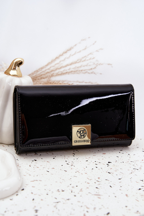 Lacquered Ladies Wallet with Little Beads Black Selavie