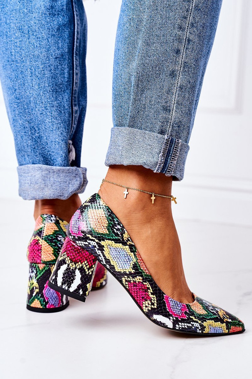 Leather Pumps With A Snake Pattern Lewski Shoes 2801 Colorful