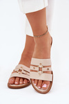 Flat Women's Slippers With Golden Detail Beige Noroti