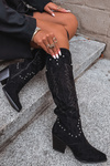 Women's Leather Cowboy Boots With Embellishment On Heel Black Darella
