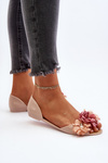 Women's Rubber Ballerina Flats with Flowers Beige Junikla