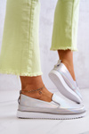 Tenisówki Skórzane Slip-On Damskie Holograficzne Srebrne