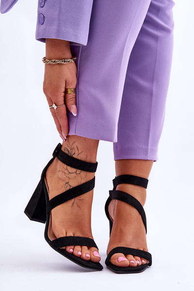 Women's Suede Heel Sandals Black Lanes