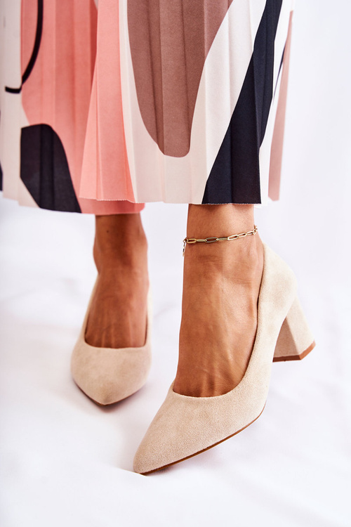 Classic Suede Pumps On A Heel Beige Lency