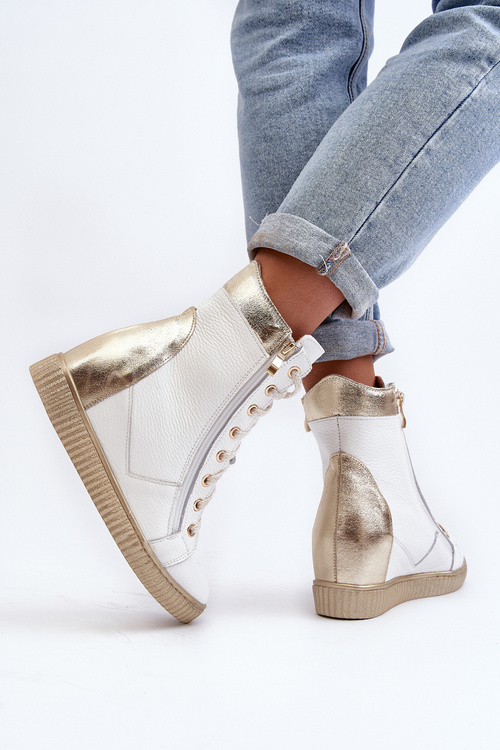 Zazoo 3081 Women's Leather Platform Sneakers White