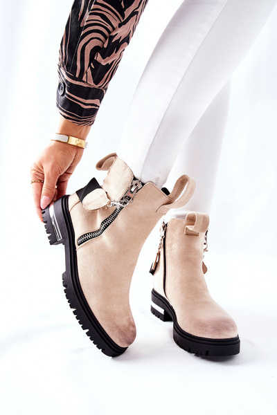 Insulated Boots With A Zipper Beige Cortona