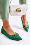 Baleriny Damskie Skóra Szpic Ozdoba Zielone Carlos