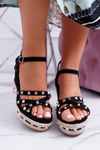 Women's Black Sandals on Anchor Studs Amare
