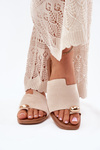 Flat Women's Slippers With Golden Detail Beige Ebilina