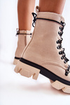 Warm Suede Boots Workers Tied Beige Pierro