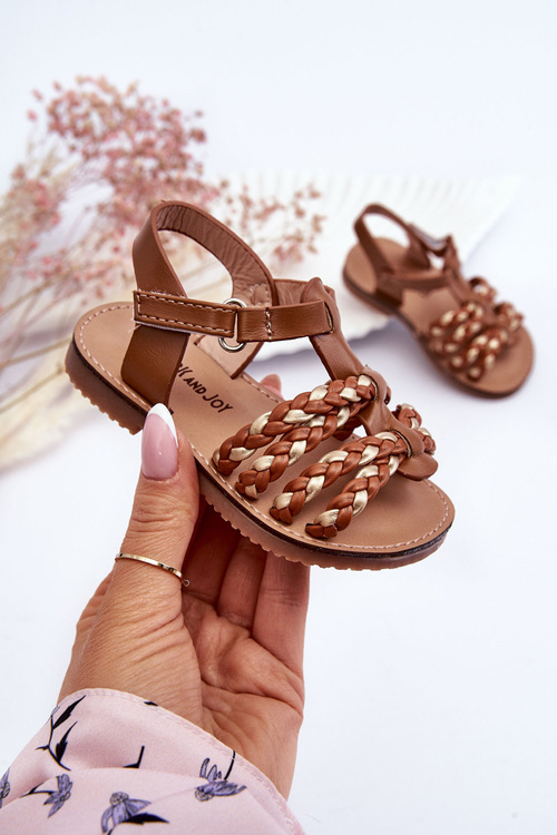 Children's Velcro Sandals With Stripes Brown Sammy