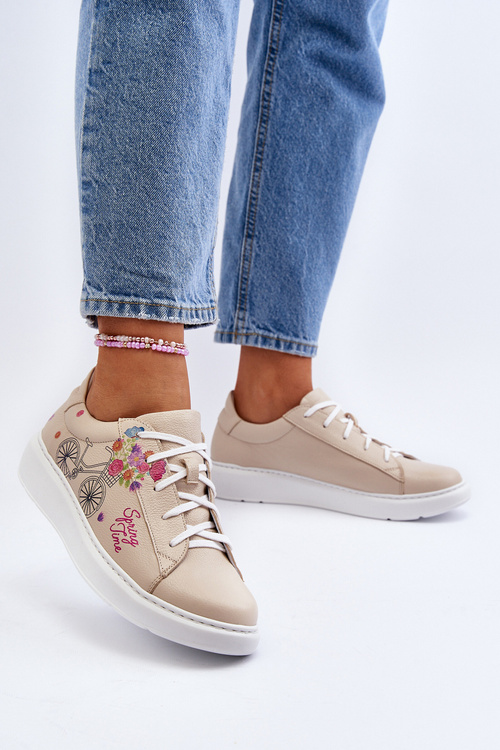 Sneakersy Damskie Skóra Naturalna Beżowe Zazoo 024/TAMARA
