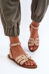 Embellished Women's Flat Sandals in Beige Ianaera