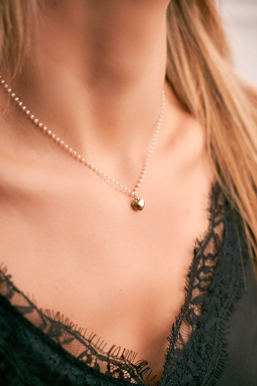 Damski Złoty Naszyjnik Łańcuszek Perełki Serce Camilla