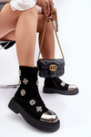 Leather Quilted Boots with Decorations D&A MR870-14 Black
