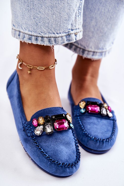 Mokasyny Damskie Zamsz Ozdoby Niebieskie Janetta