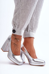 Leather Heels on a Massive Heel Silver Rosalia 