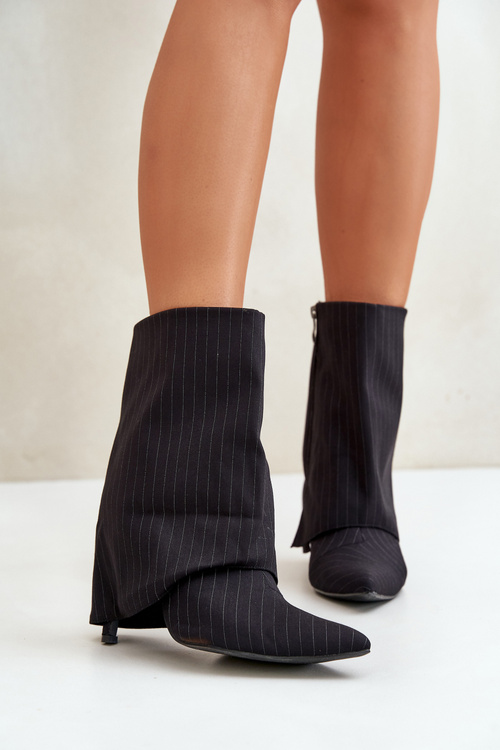 Women's Stiletto Boots With Turned Shaft And Pointed Toes Black Naritua