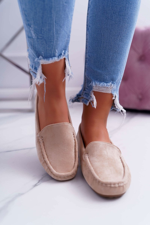 Mokasyny Damskie Wygodne Eko-zamsz Beżowe Lemma