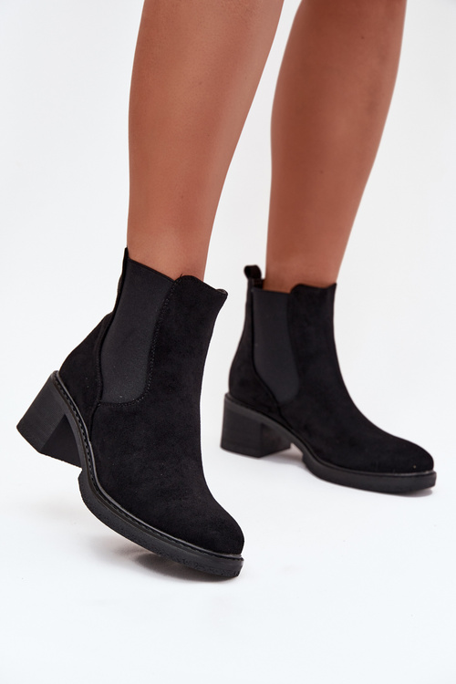 Women's Chelsea Boots on Block Heel Black Luvina