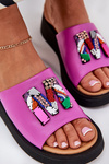 Ladies Leather Slippers With Decoration Fuchsia Asames