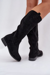 Knee Boots With Perforated Shaft On Flat Heel S.Barski HY51-860 Black