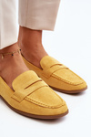 Suede Loafers With Ornament Yellow Eleina 