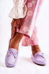 Women's Leather Loafers With A Bow Violet Aurila