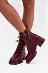 Leather Women's Work Boots on Block Heel with Decorative Detail Artiker 57C0211 Bordeaux