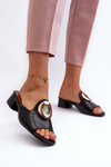 Elegant Women's Sandals with Low Heel and Gold Decoration Black Uzimila