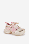 Women's Leather Sneakers On Chunky Sole GOE RR2N4031 Beige